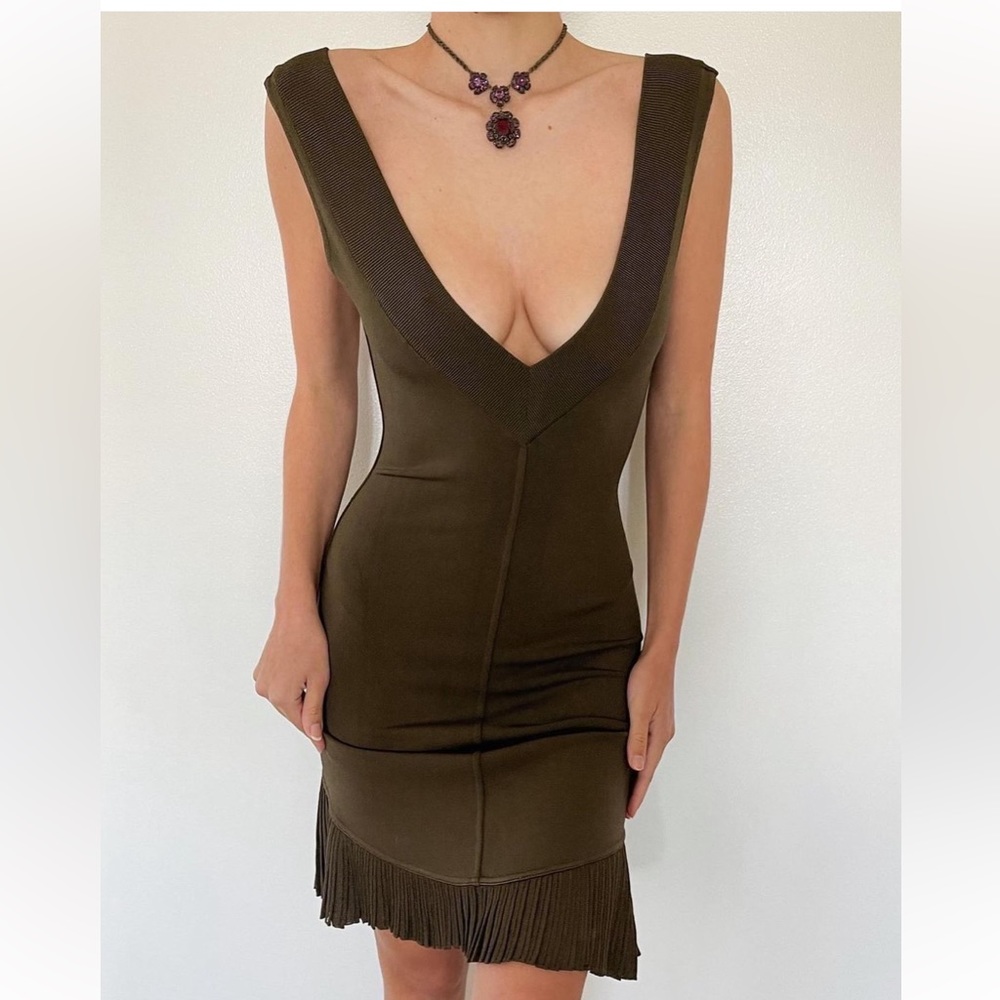 Rare Vintage Azzedine Alaia Spring 1990 army green dress